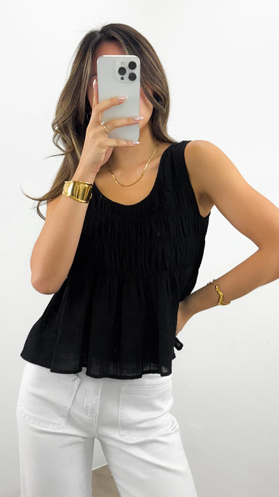 PALIA SHIRRED SINGLET - BLACK