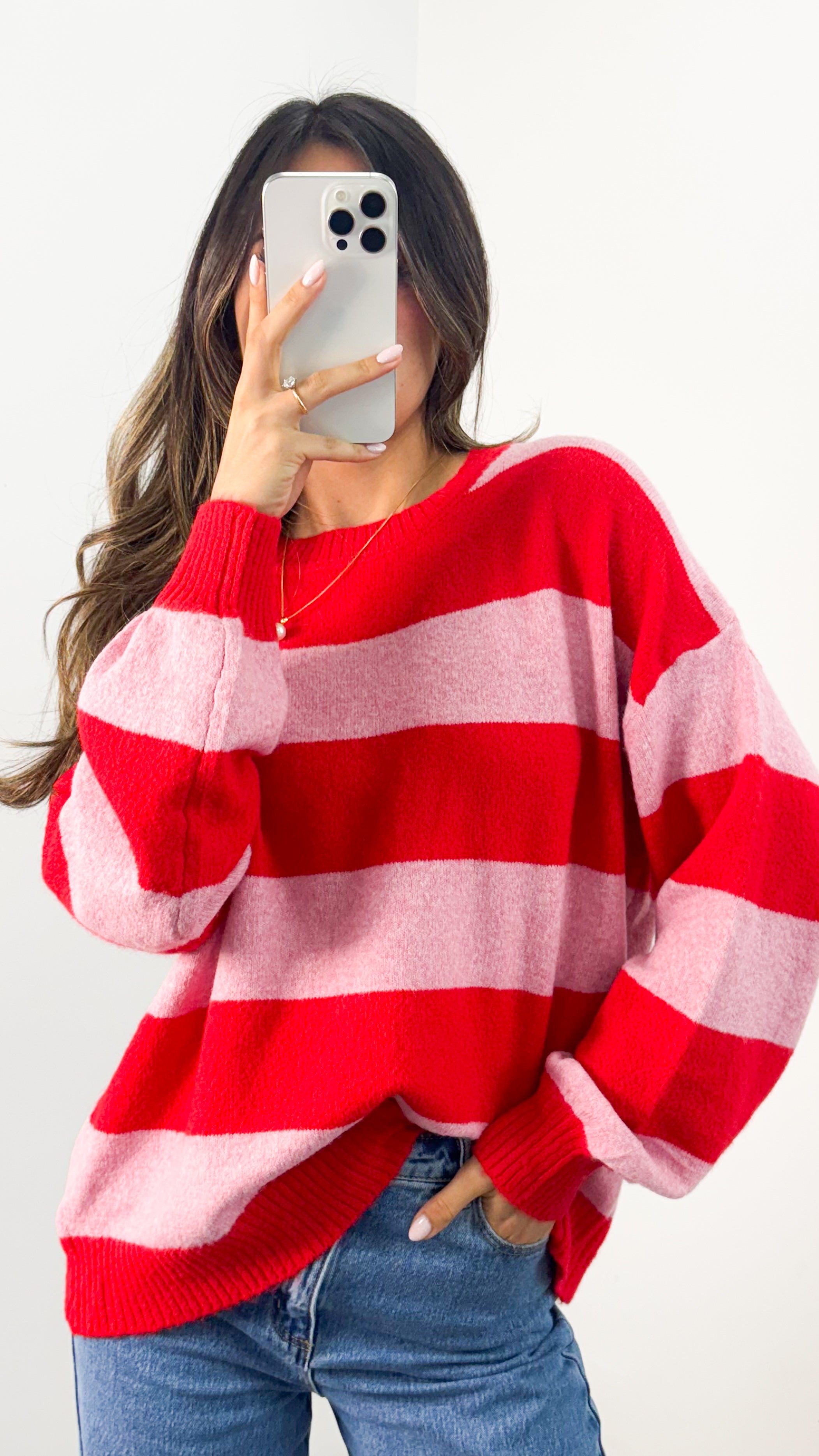 ANITA BLOCK STRIPE KNIT - PINK/RED