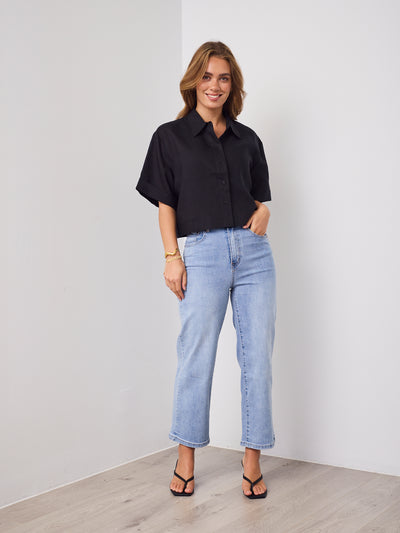 RODELL LINEN SHIRT - BLACK