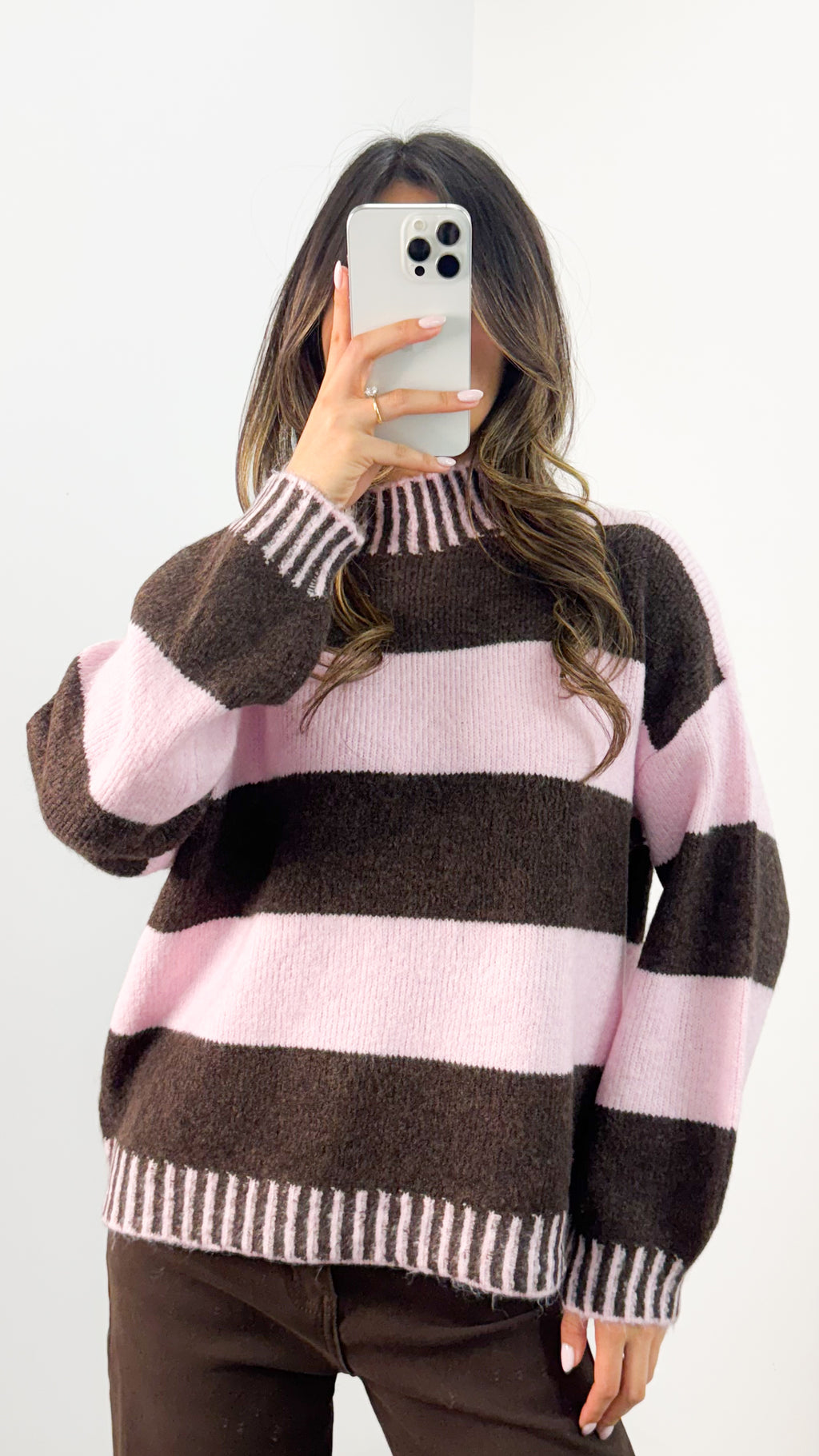 BESSIE BLOCK STRIPE KNIT - CHOCOLATE/PINK