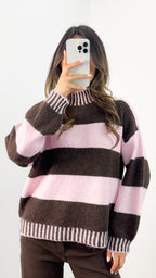 BESSIE BLOCK STRIPE KNIT - CHOCOLATE/PINK
