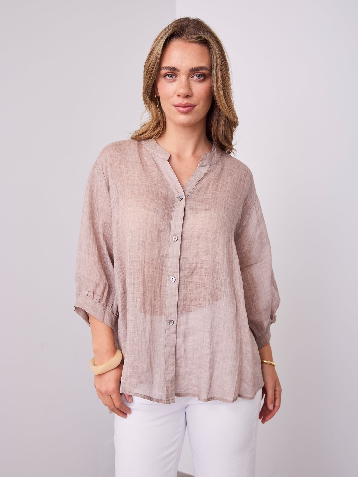 CATHY LINEN SHIRT - BISCUIT