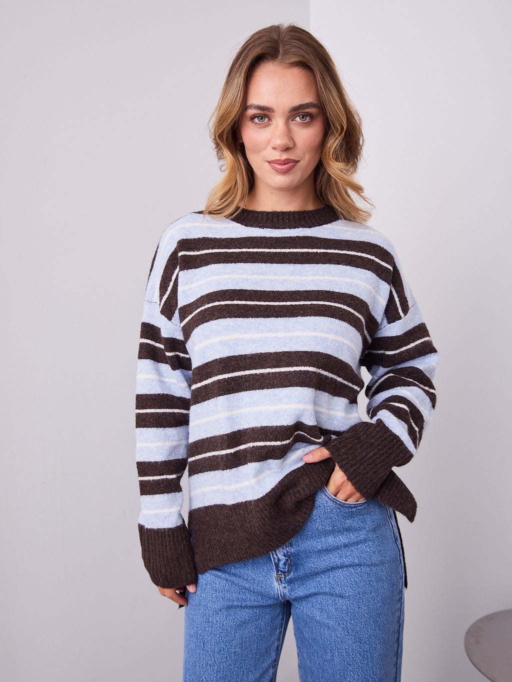 CHARLES KNIT - BLUE/CHOCOLATE