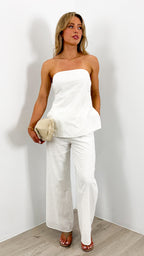 MYRA STRAPLESS TOP + PANT SET - WHITE