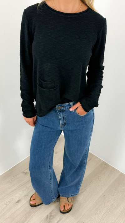 RIVER POCKET KNIT TOP - BLACK