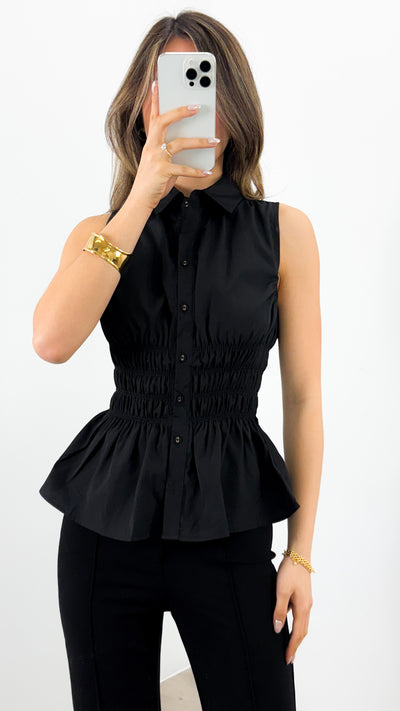 DEMI SHIRRED SHIRT - BLACK