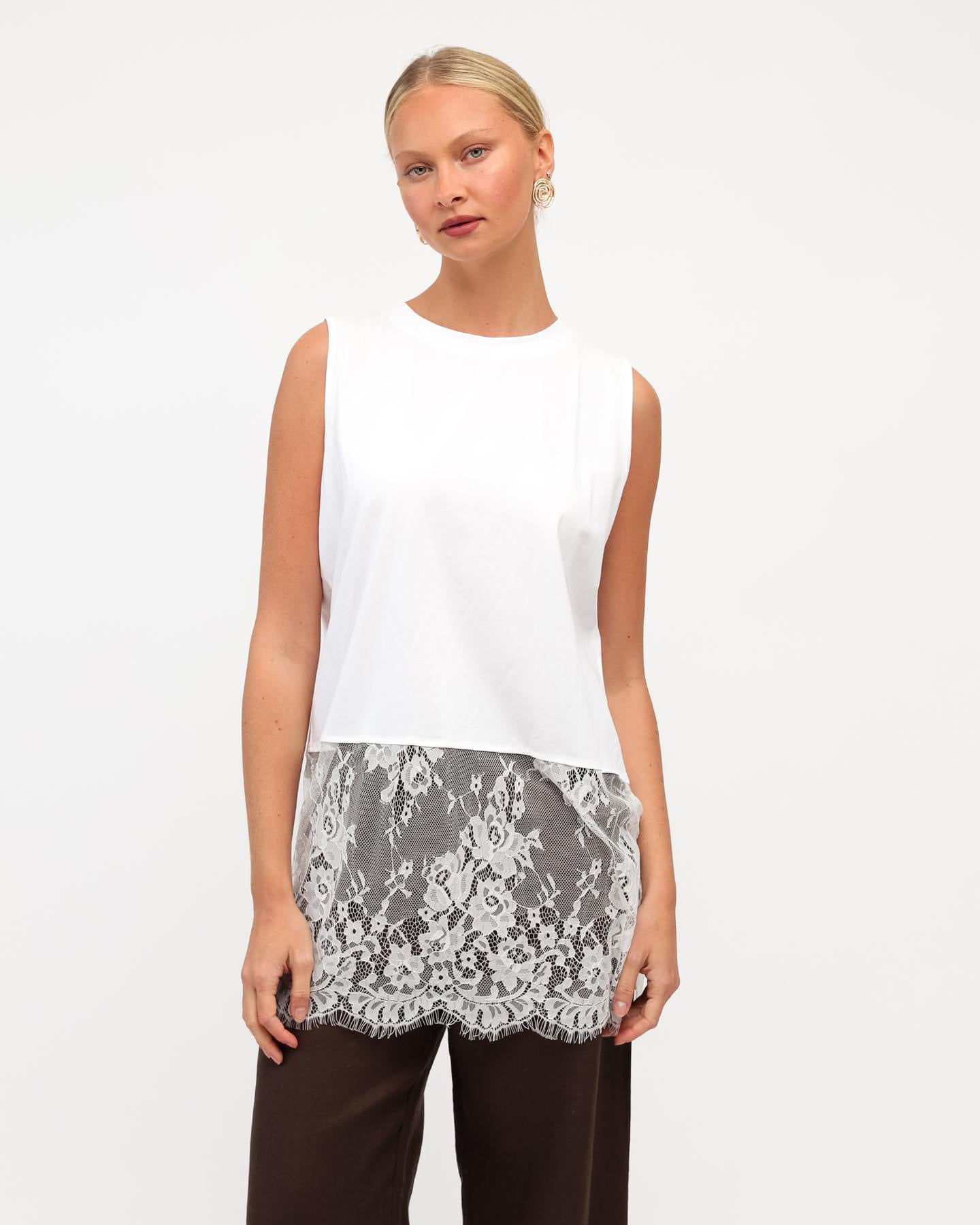 DANIELLE LACE TRIM TOP - WHITE