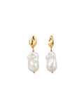 NATURAL ORGANIC 18K GOLD PLATED PEARL DROP EARRINGS - GOLD
