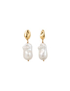 NATURAL ORGANIC 18K GOLD PLATED PEARL DROP EARRINGS - GOLD
