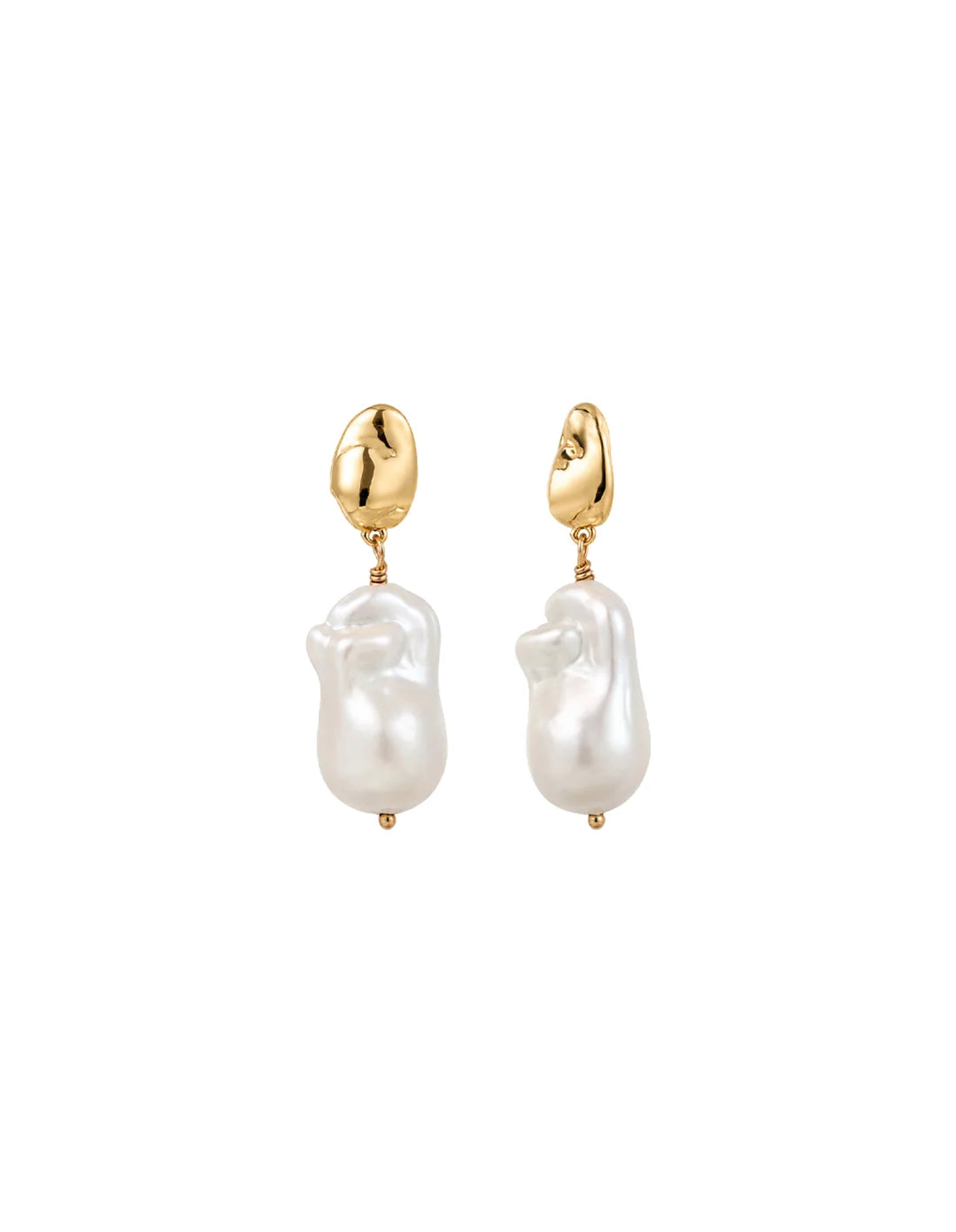 NATURAL ORGANIC 18K GOLD PLATED PEARL DROP EARRINGS - GOLD