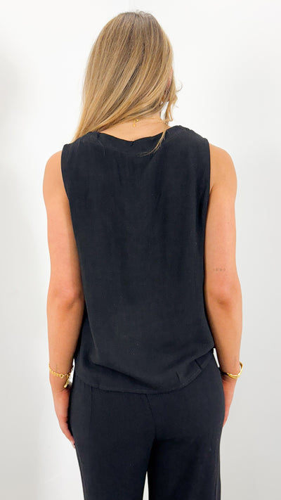CARMEL V NECK TOP - BLACK