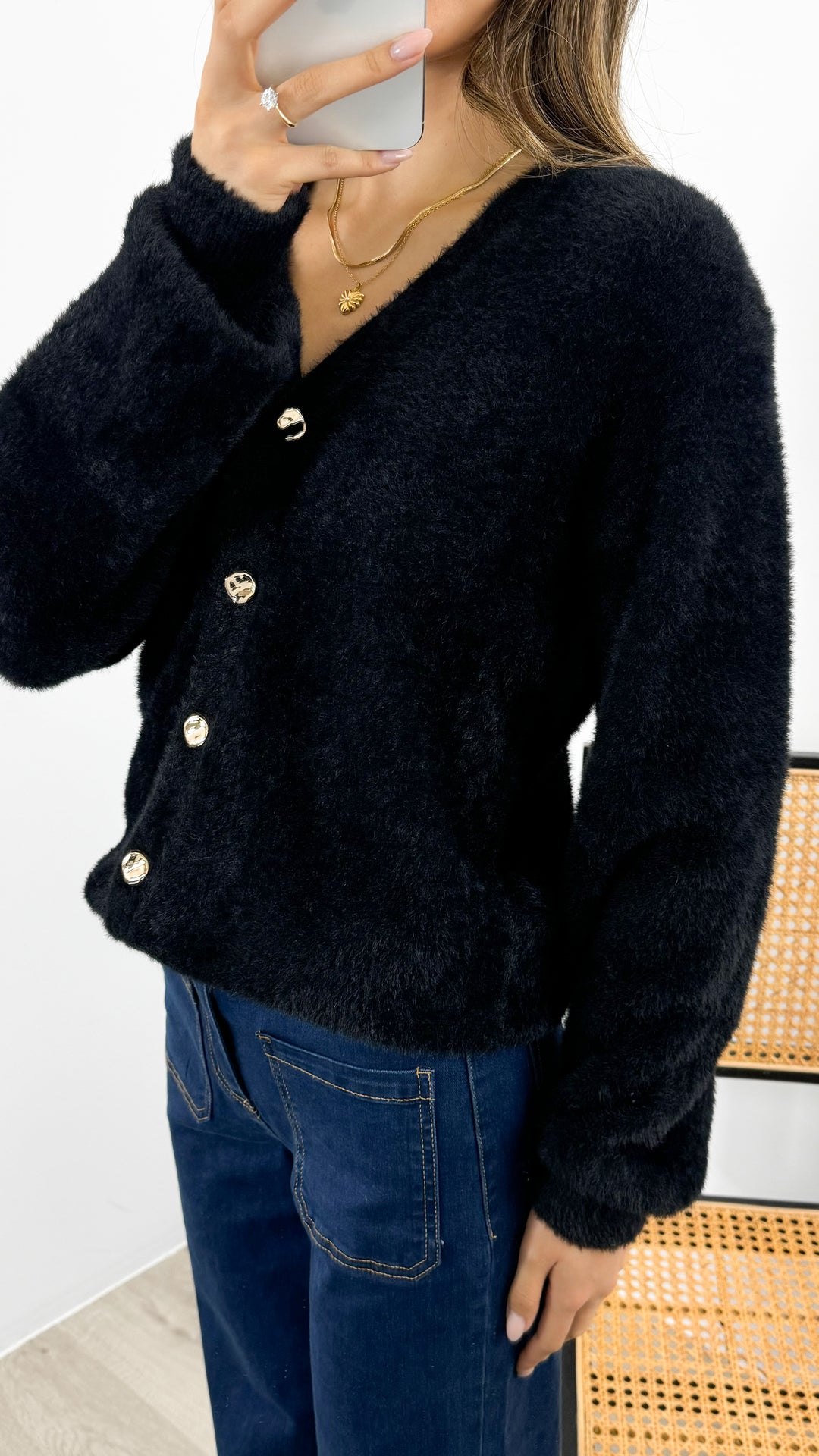 MAVI FLUFFY CARDI - BLACK