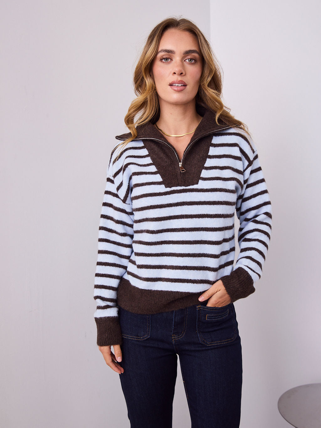 VIKKI KNIT - BLUE/CHOCOLATE