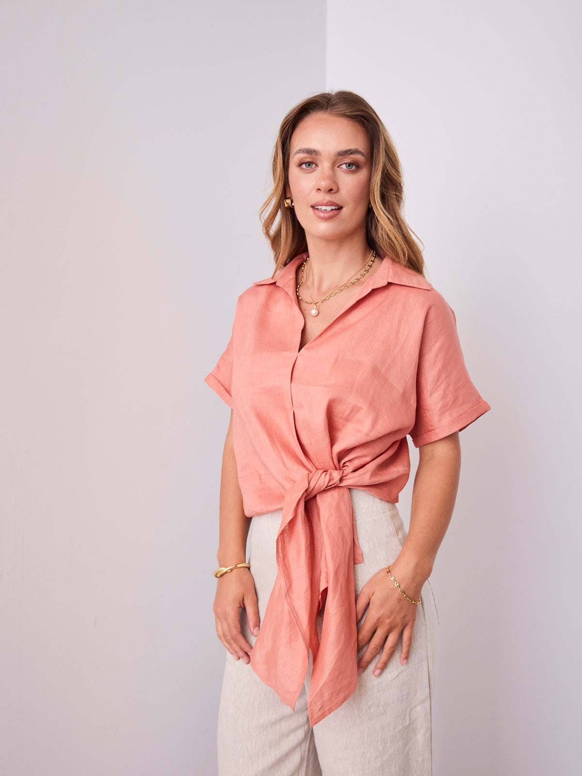 COMO LINEN SHIRT - BRICK