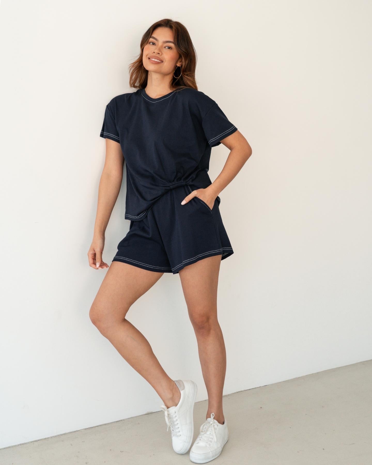 ESTHER EASY TUCK TEE + SHORTS SET - NAVY