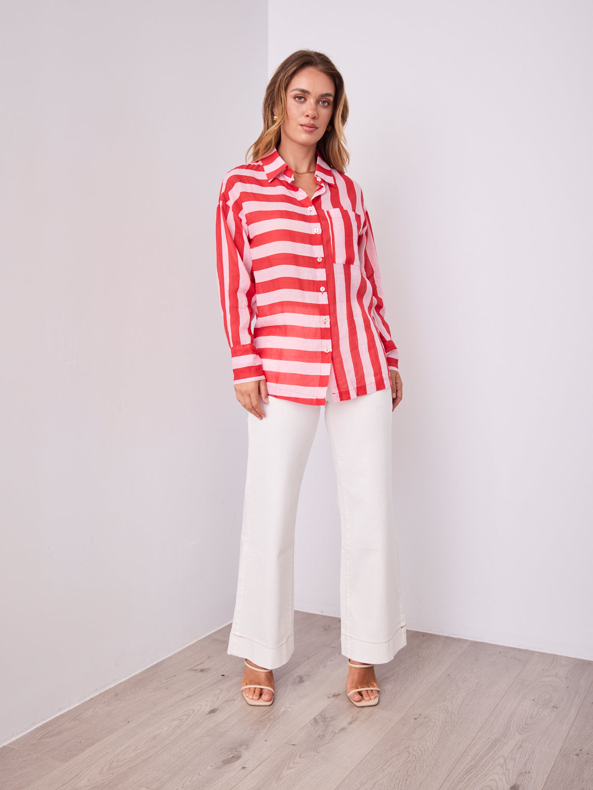 LAINE LINEN SHIRT - PINK/RED