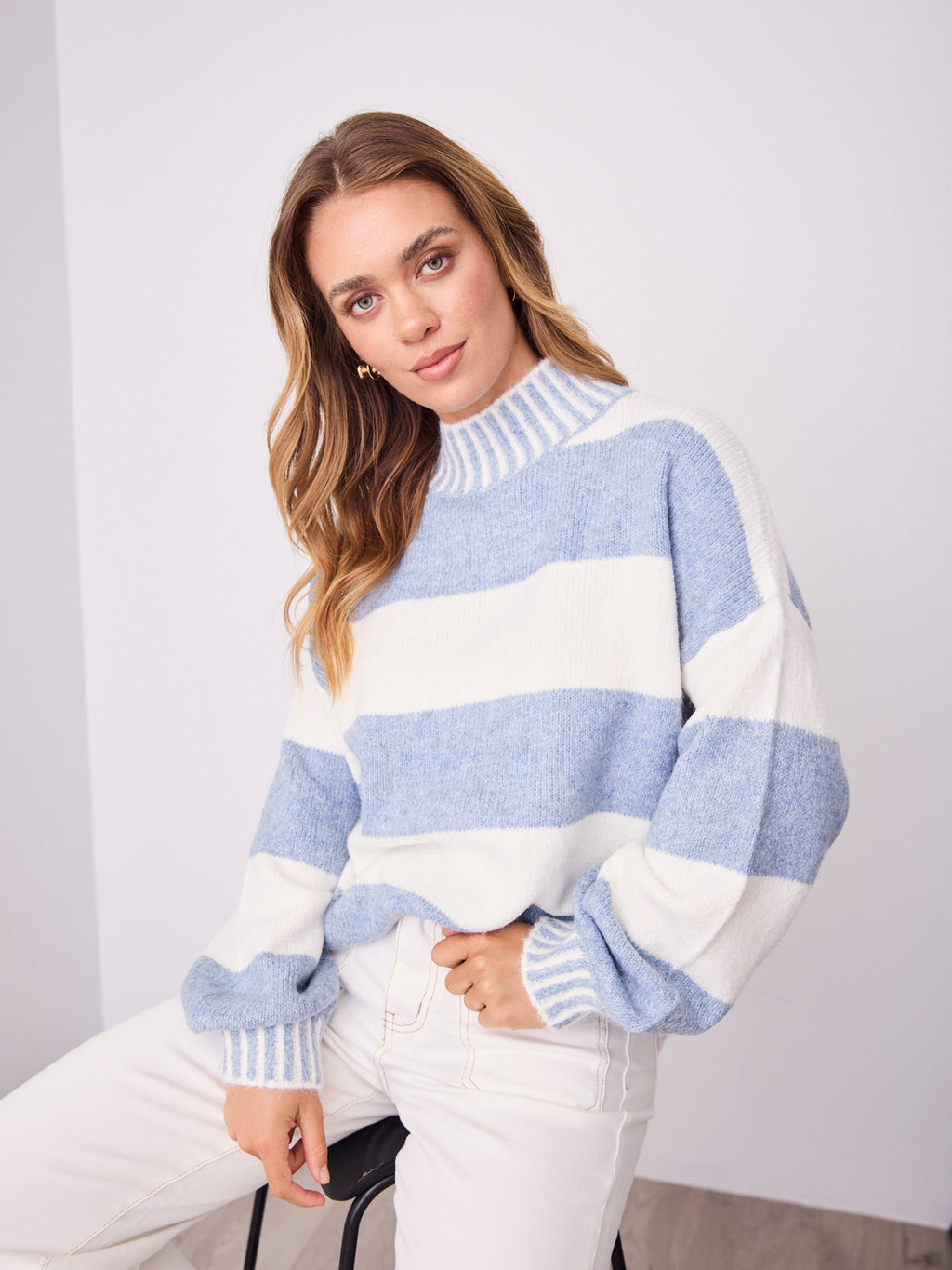 BESSIE BLOCK STRIPE KNIT - BLUE/WHITE