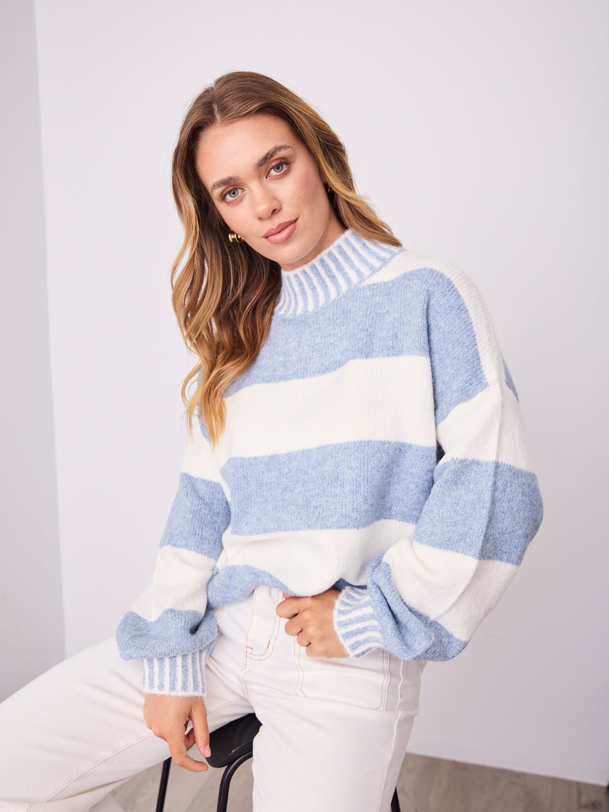 BESSIE BLOCK STRIPE KNIT - BLUE/WHITE