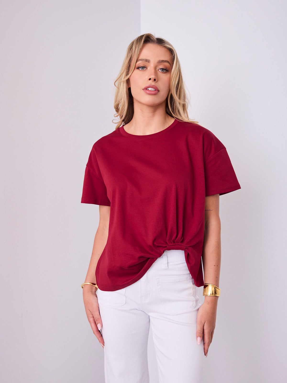 ESTHER EASY TUCK TEE - WINE