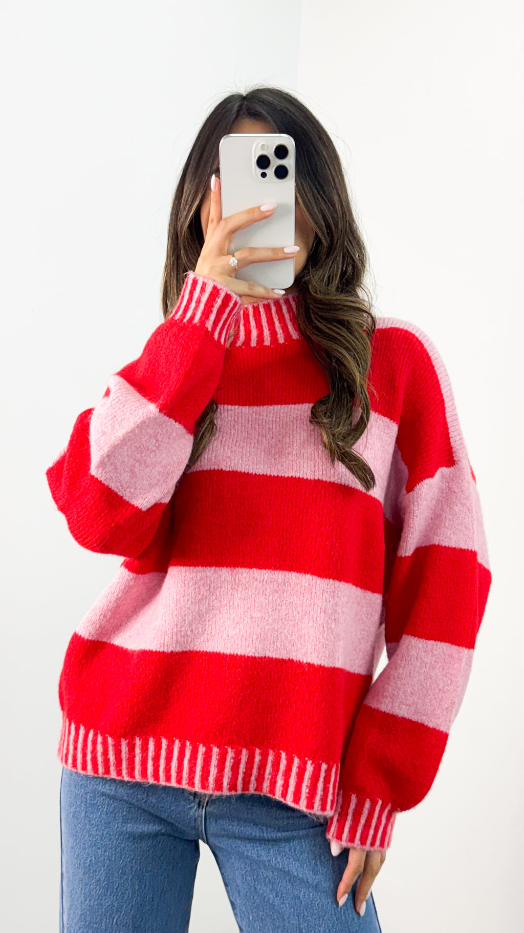 BESSIE BLOCK STRIPE KNIT - PINK/RED