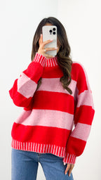 BESSIE BLOCK STRIPE KNIT - PINK/RED