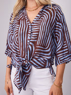 SHANI SHIRT - BLUE/CHOCOLATE