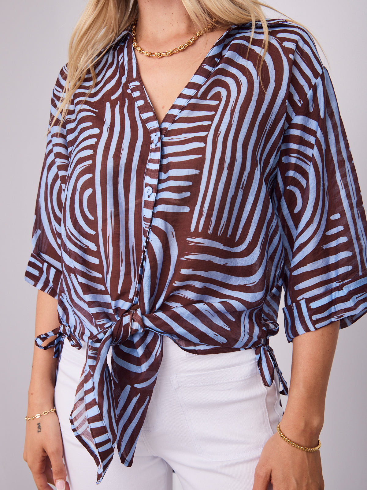SHANI SHIRT - BLUE/CHOCOLATE