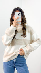 BESSIE BLOCK STRIPE KNIT - LATTE/WHITE