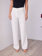DALTON STRETCH JERSEY HIGH WAISTED STRAIGHT LEG PANT - WHITE