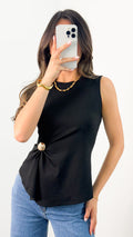 STACEY RIBBED TOP - BLACK
