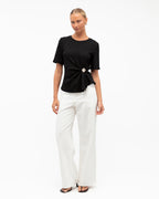 STACEY RIBBED T-SHIRT TOP - BLACK