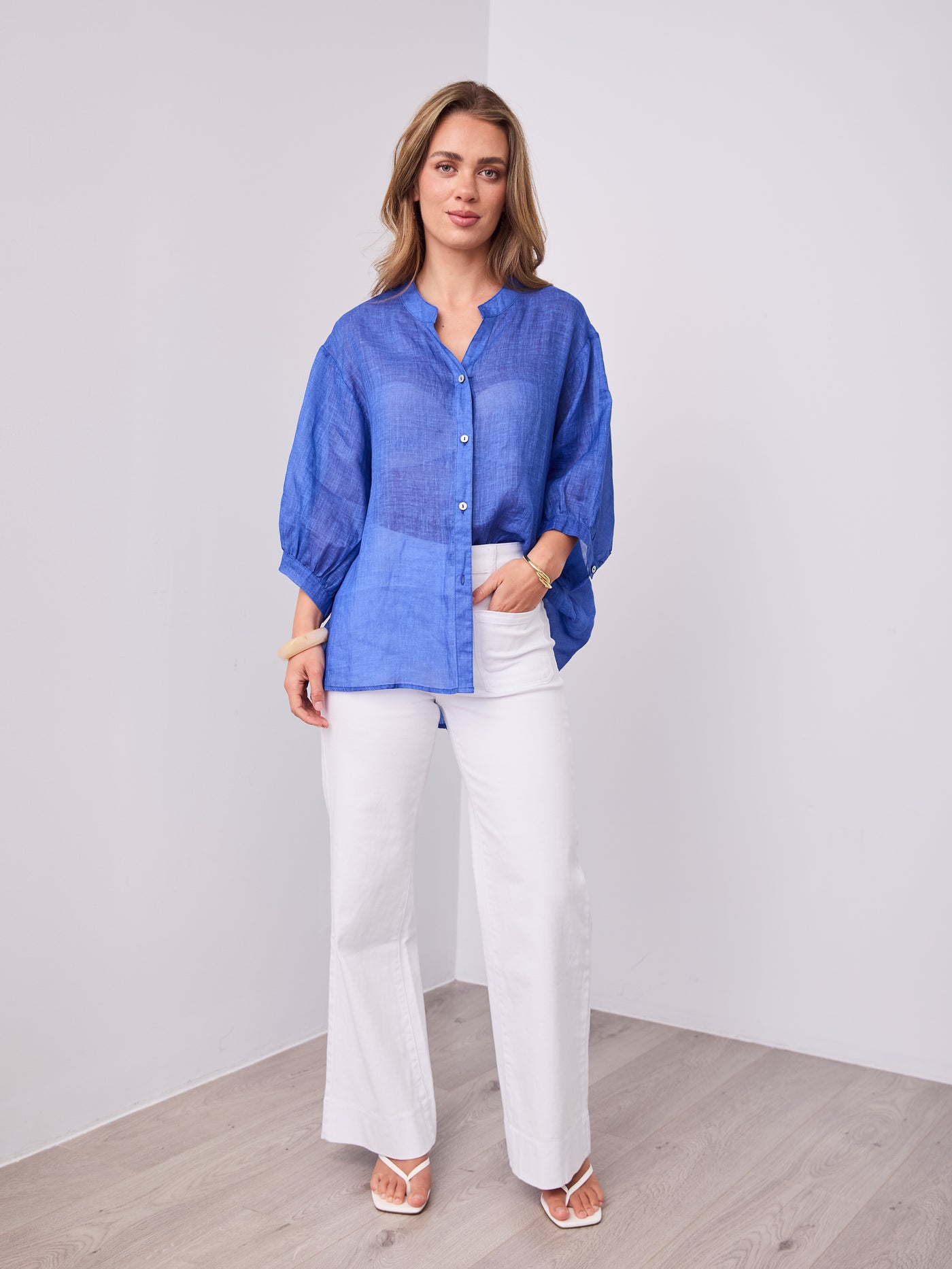 CATHY LINEN SHIRT - ROYAL BLUE