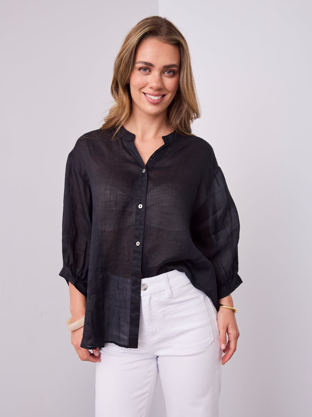 MARTA LINEN SHIRT - BLACK