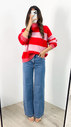 BESSIE BLOCK STRIPE KNIT - PINK/RED