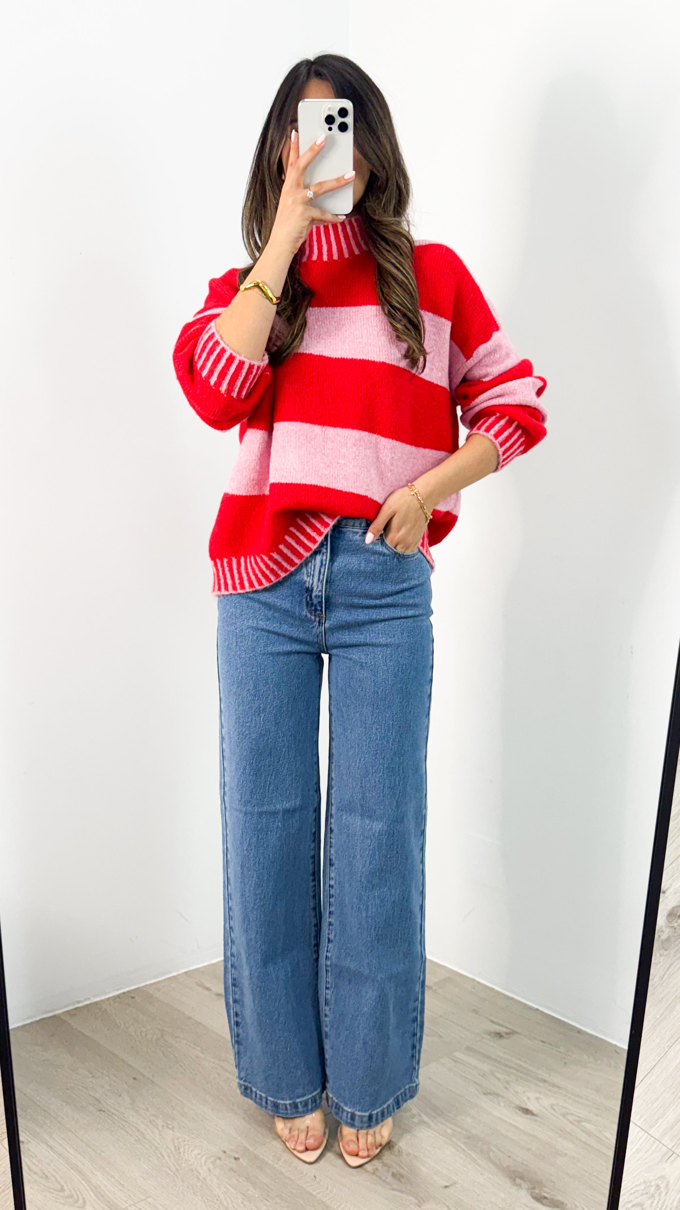 BESSIE BLOCK STRIPE KNIT - PINK/RED