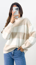 BESSIE BLOCK STRIPE KNIT - LATTE/WHITE