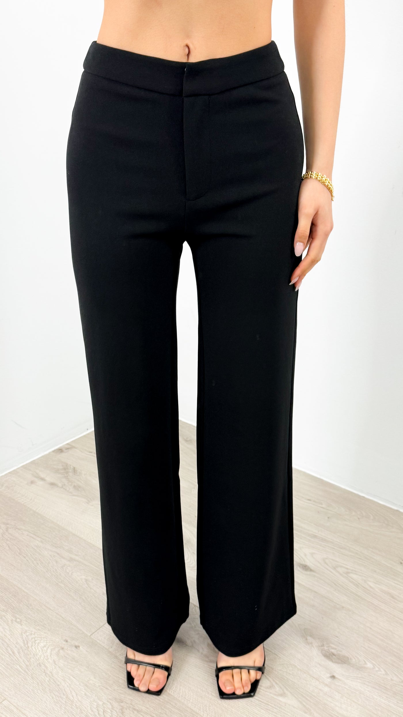 DALTON STRETCH JERSEY HIGH WAISTED STRAIGHT LEG PANT - BLACK