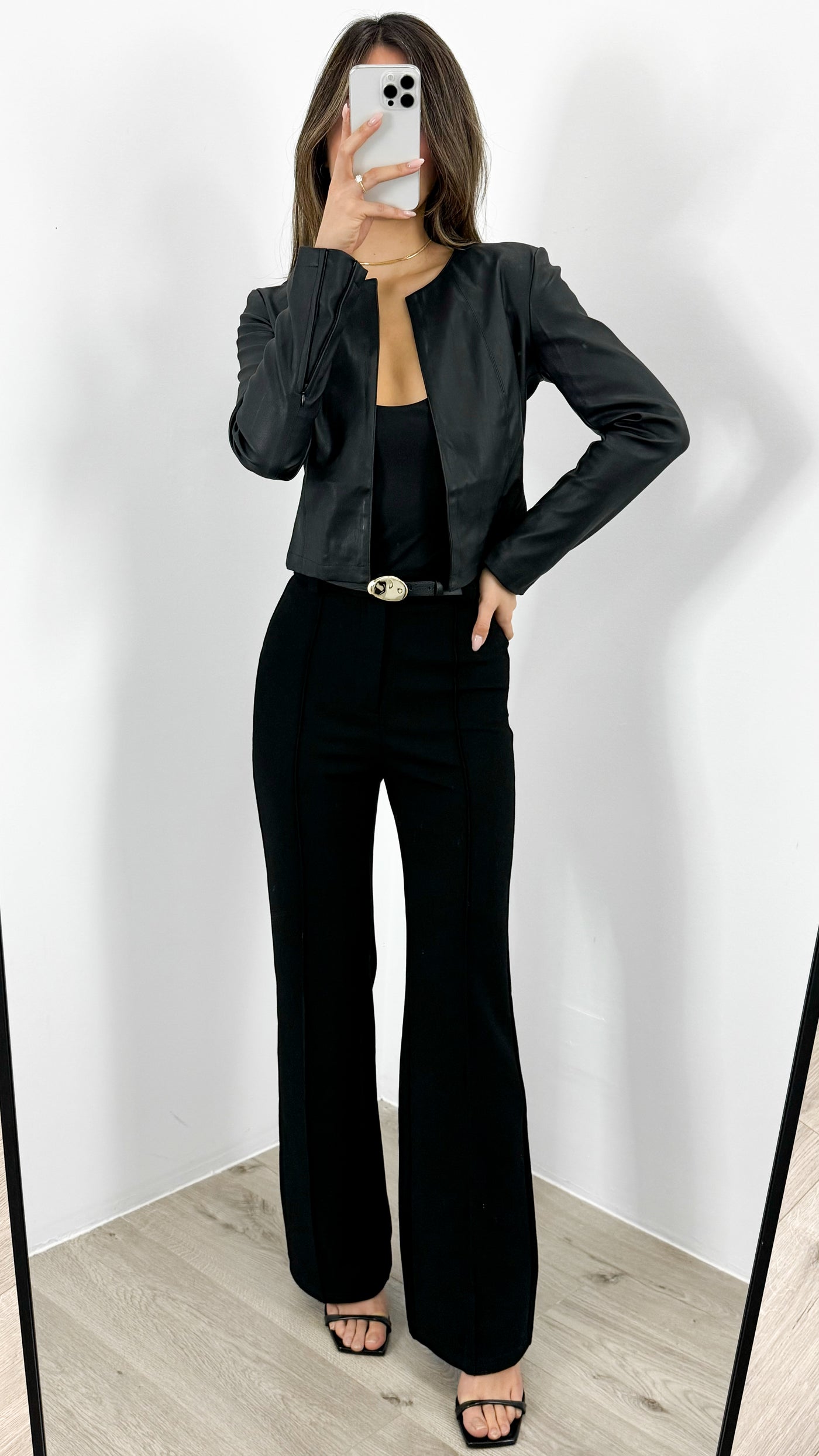 MIMI PU CROP JACKET - BLACK