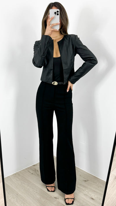 MIMI PU CROP JACKET - BLACK