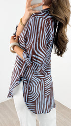 SHANI SHIRT - BLUE/CHOCOLATE