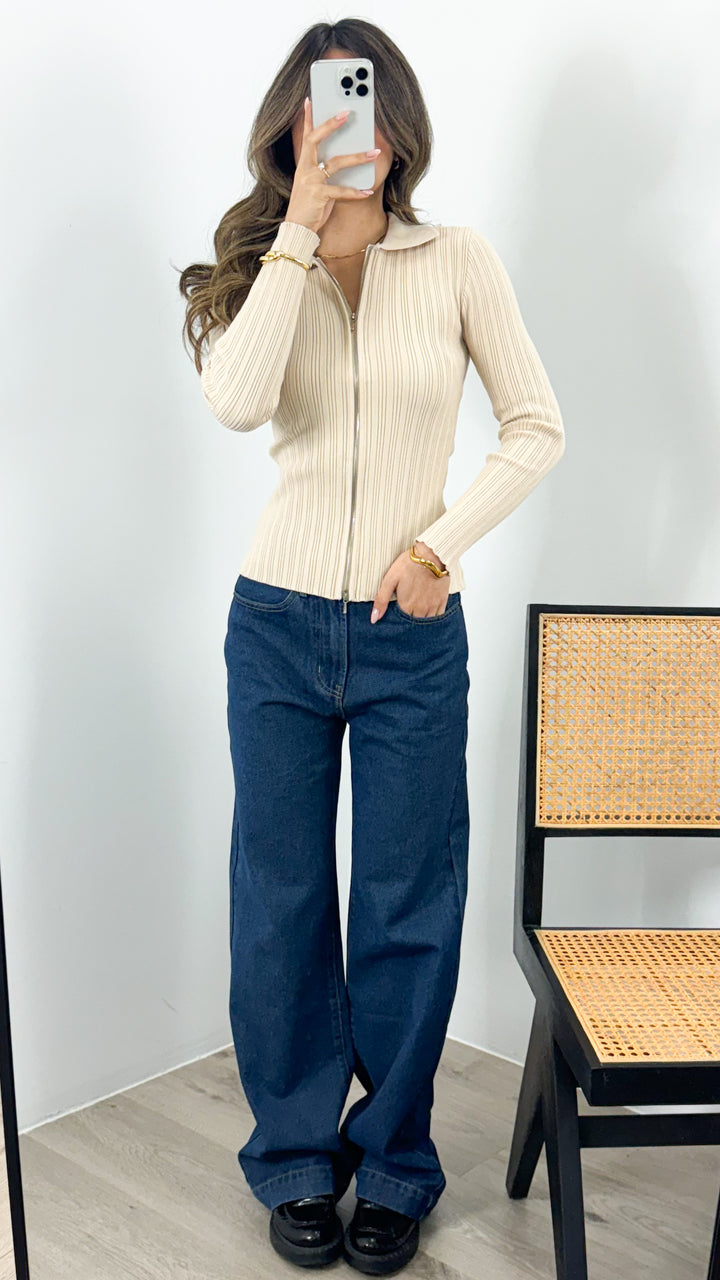 DENISE ZIP KNIT - CREAM