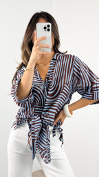 SHANI SHIRT - BLUE/CHOCOLATE