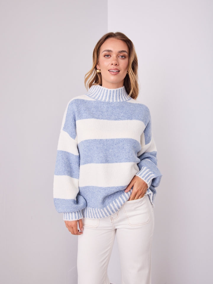 BESSIE BLOCK STRIPE KNIT - BLUE/WHITE