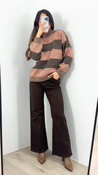 BESSIE BLOCK STRIPE KNIT - TOBACCO/CHOCOLATE