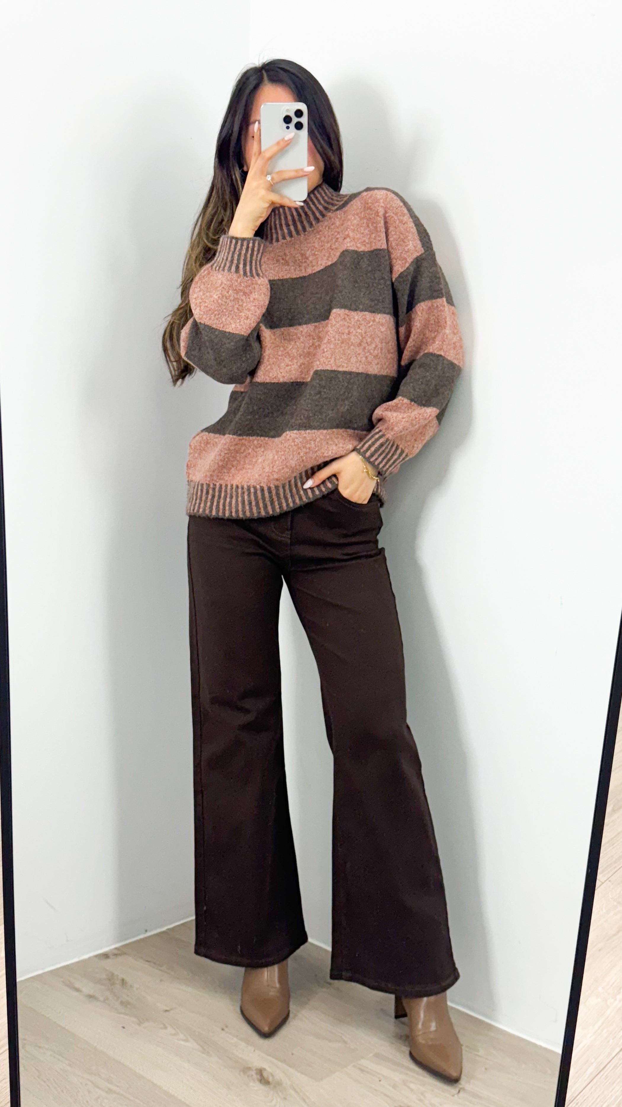 BESSIE BLOCK STRIPE KNIT - TOBACCO/CHOCOLATE