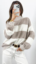 BESSIE BLOCK STRIPE KNIT - MOCHA/WHITE