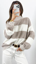 BESSIE BLOCK STRIPE KNIT - MOCHA/WHITE