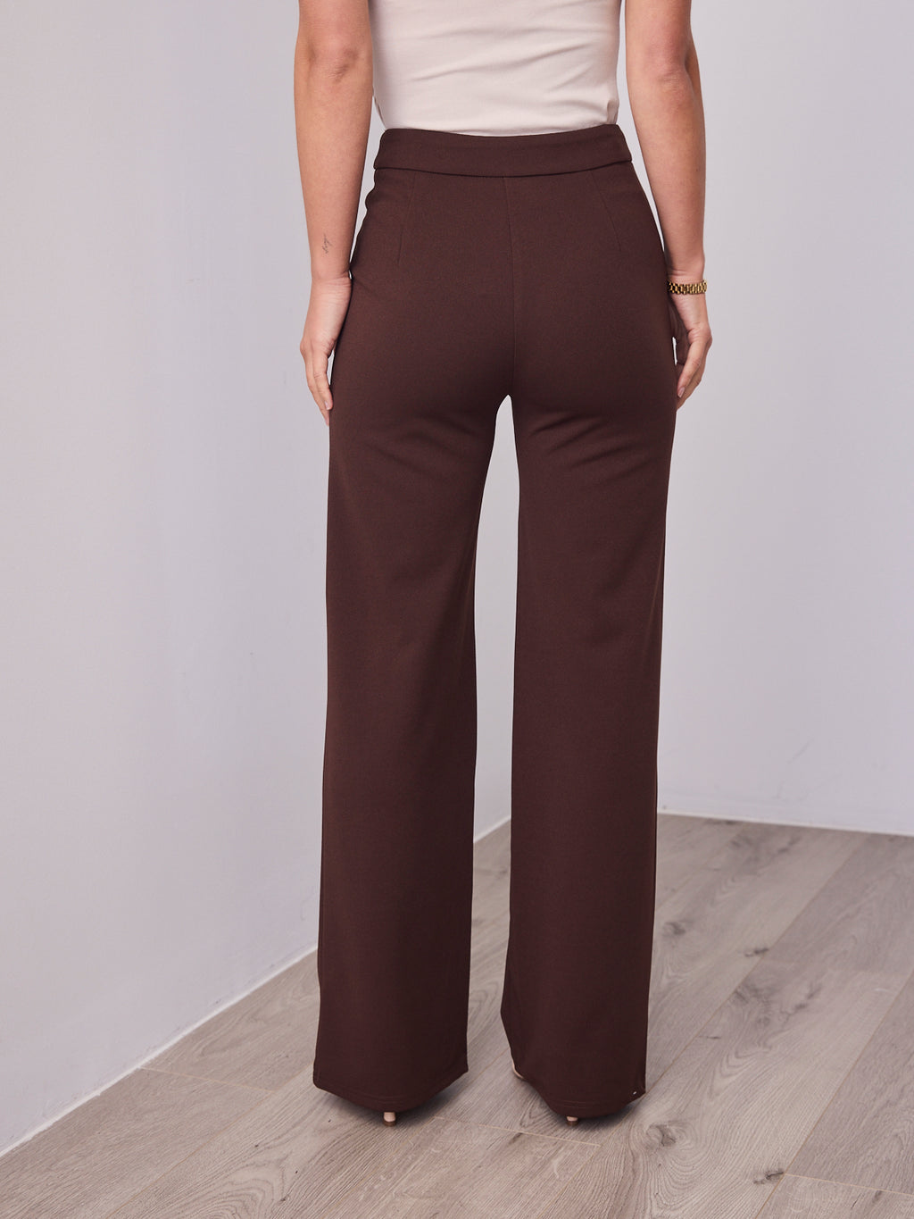 DALTON STRETCH JERSEY HIGH WAISTED STRAIGHT LEG PANT - CHOCOLATE