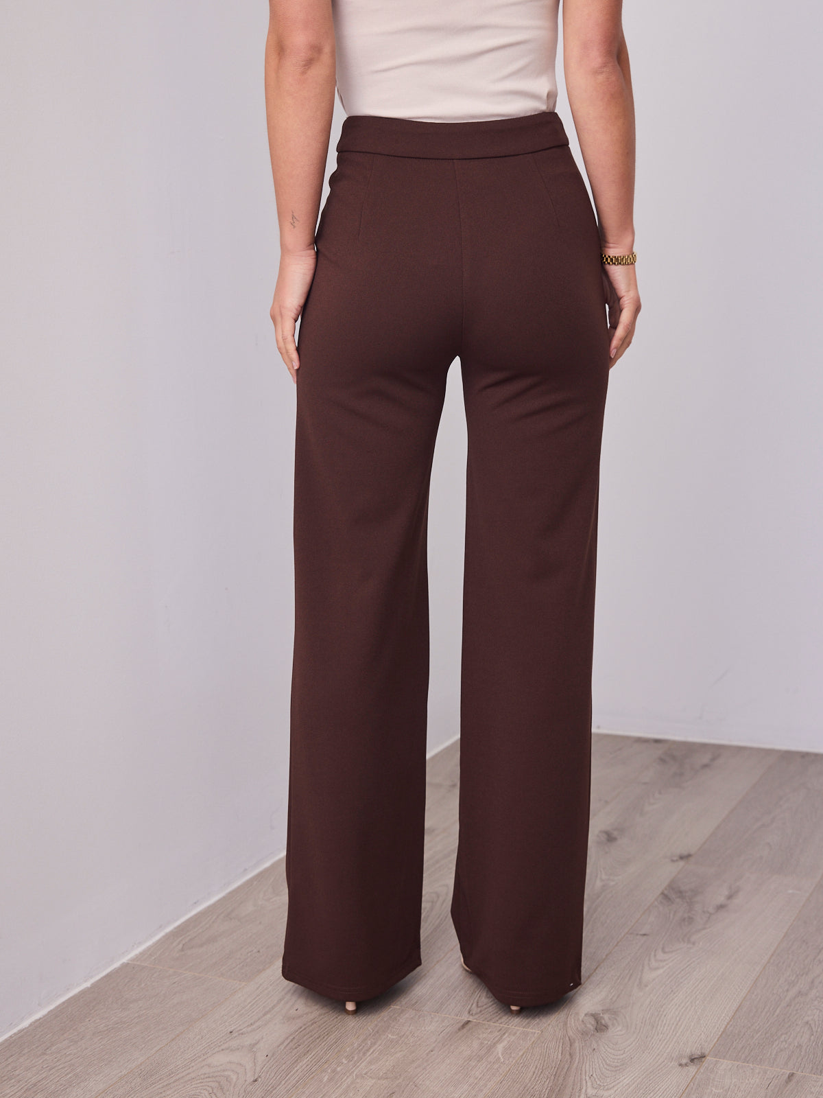 DALTON STRETCH JERSEY HIGH WAISTED STRAIGHT LEG PANT - CHOCOLATE