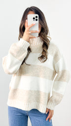BESSIE BLOCK STRIPE KNIT - LATTE/WHITE
